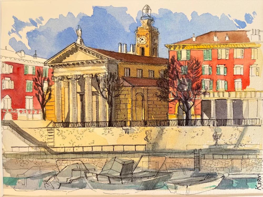 „Der Hafen von Nizza“ (18 × 24 cm) — Original-Aquarell