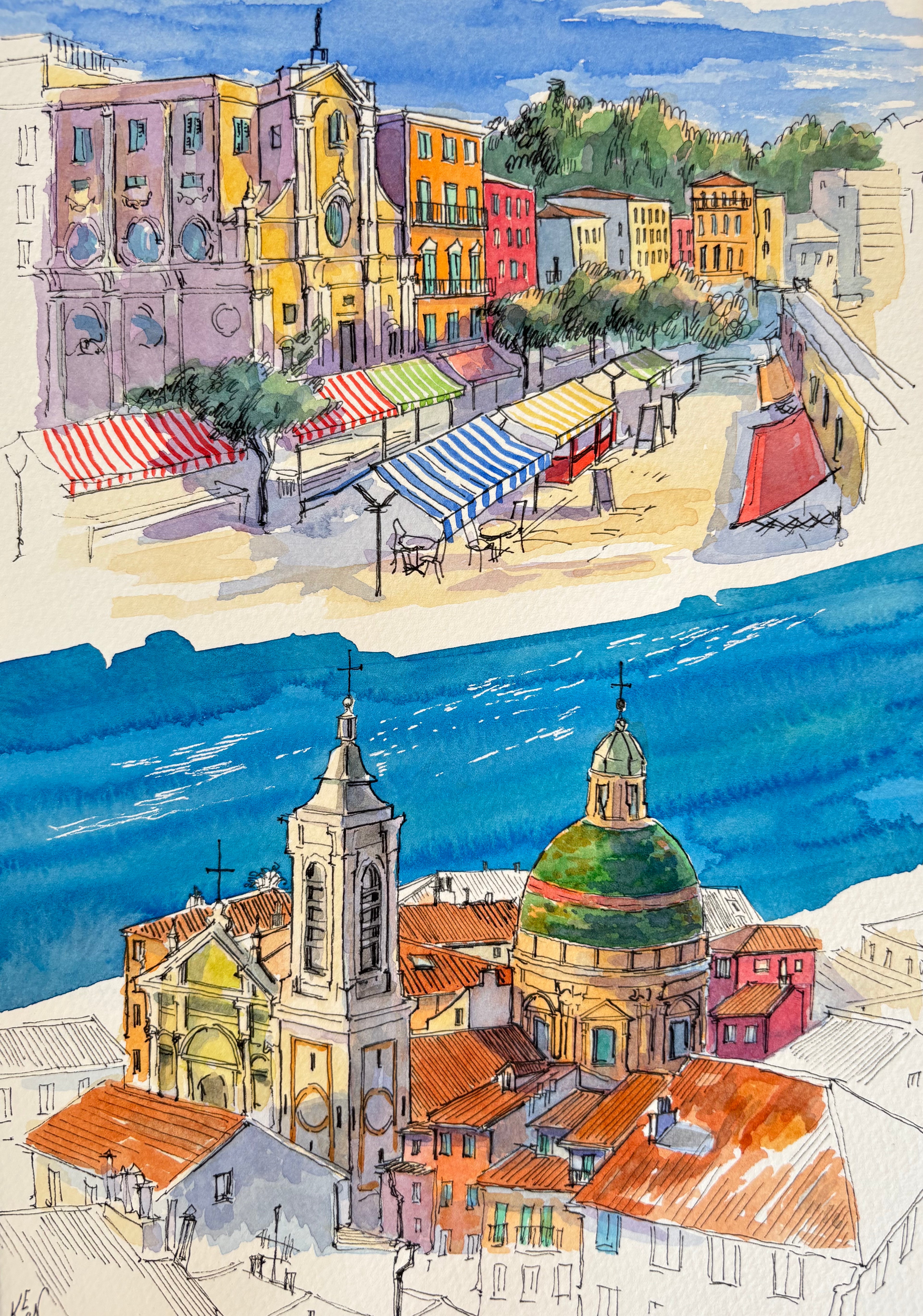 Diptychon „Altes Nizza“ (30 × 40 cm) — Mischtechnik