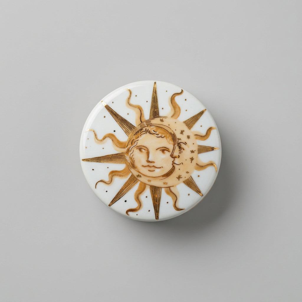 Boîte à bijoux ronde « Soleil et Lune » - Porcelaine peinte à la main (8cm)