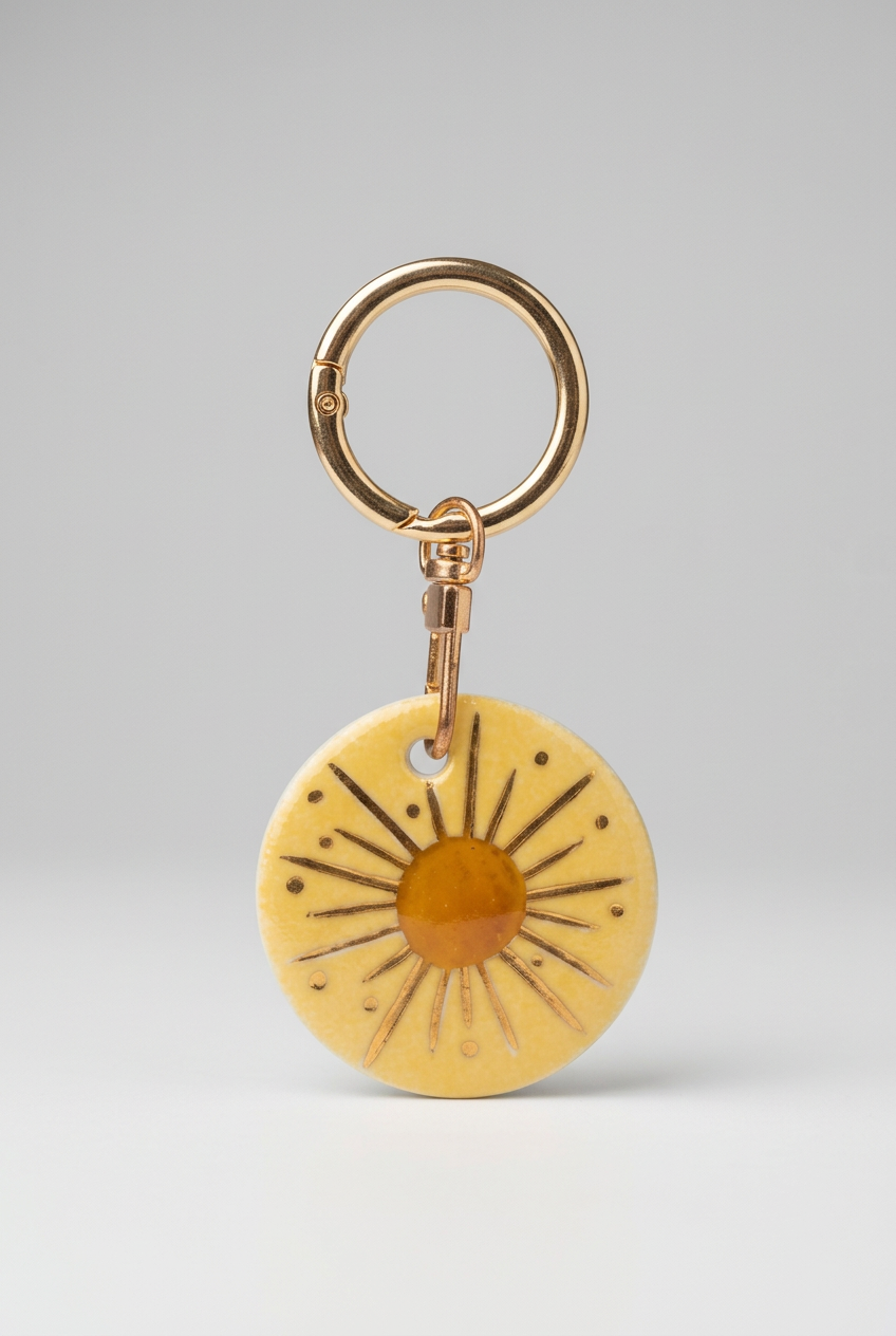 Médaillon de collection en porcelaine "Soleil" Jaune (5 cm)