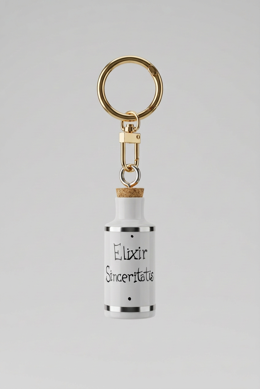 Porte-clés flacon en porcelaine « Elixir Sinceritatis » (5,5 cm)